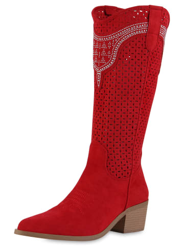 VAN HILL Cowboystiefel Adelaide in Rot Velours