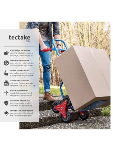 tectake Treppenkarre bis 200kg - Sternförmige Räder für müheloses Treppensteigen