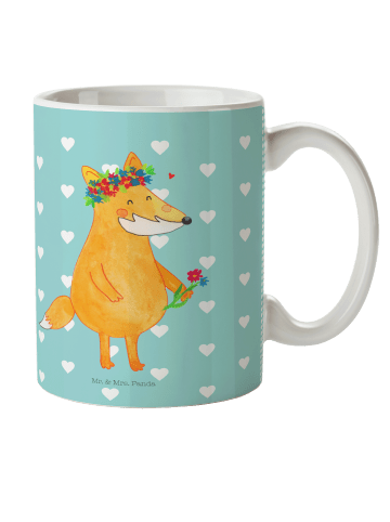 Mr. & Mrs. Panda Plastikbecher Fuchs Blumen ohne Spruch in Türkis Pastell
