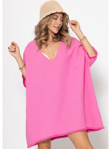 SASSYCLASSY Musselin Tunika mit Fransen in Pink