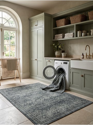 KADIMA DESIGN Kurzflor-Teppich waschbar VERNANTE Blumenfeld Wohnzimmer in Grün-Grau