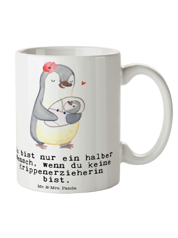 Mr. & Mrs. Panda Tasse Krippenerzieherin Herz mit Spruch in Weiß