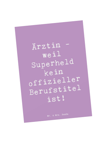 Mr. & Mrs. Panda Postkarte Spruch Ärztin Superheld mit Spruch in Lavendeltraum