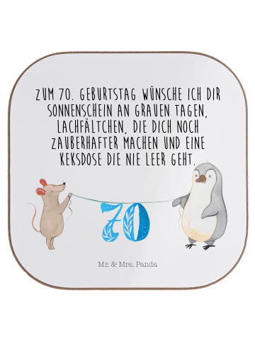 Mr. & Mrs. Panda Untersetzer 70. Geburtstag Maus Pinguin mit Spruch in Weiß