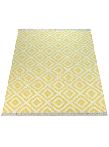 KADIMA DESIGN Teppich Kurzflor Rauten Wohnzimmer schmutzabweisend in Gelb