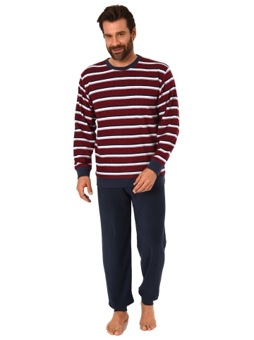 NORMANN Frottee Pyjama Schlafanzug Bündchen Streifen - 49734 in rot