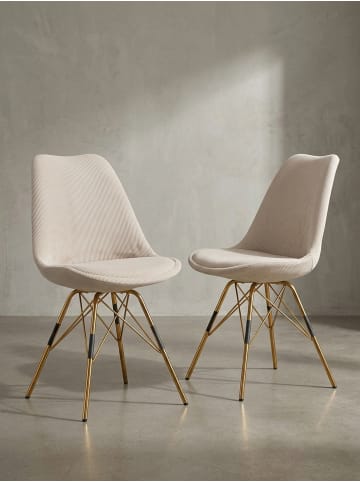 KADIMA DESIGN Esszimmerstuhl 2er Set Cara-Stoff Küchenstuhl mit goldenen in Beige