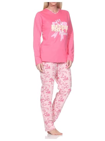 NORMANN Schlafanzug langarm Pyjama Schleifen Motiv in pink