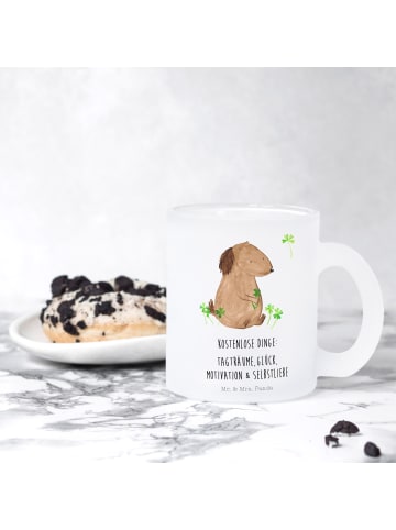 Mr. & Mrs. Panda Glühweinglas Hund Kleeblatt mit Spruch in Transparent