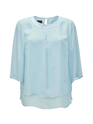 GOLDNER Kurzgröße:  Luftige Chiffonbluse mit Pailletten in blautürkis