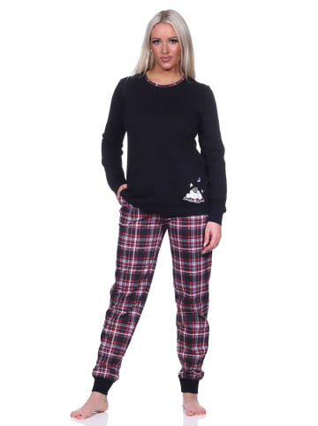 NORMANN Schlafanzug Bündchen Karohose - 75752 in schwarz