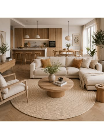 Pergamon Jute Teppich Kaya Rund in beige