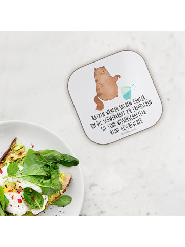 Mr. & Mrs. Panda Bierdeckel Katze Wasserglas mit Spruch in Weiß