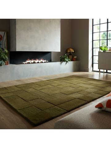 KADIMA DESIGN Wollteppich Schachbrett, Karos, Wohnzimmer schmutzabweisend in Erdtöne-Grün