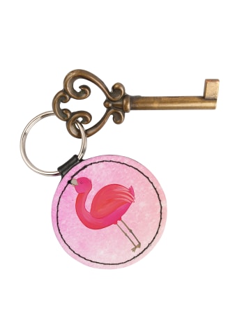 Mr. & Mrs. Panda Rund Schlüsselanhänger Flamingo Stolz ohne Spruch in Aquarell Pink