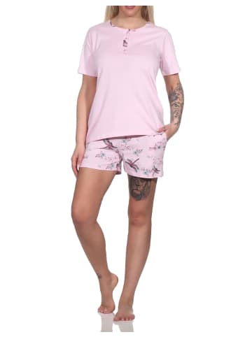 NORMANN kurzarm Schlafanzug Shorty Pyjama floralem Alloverprint - 78981 in rosa