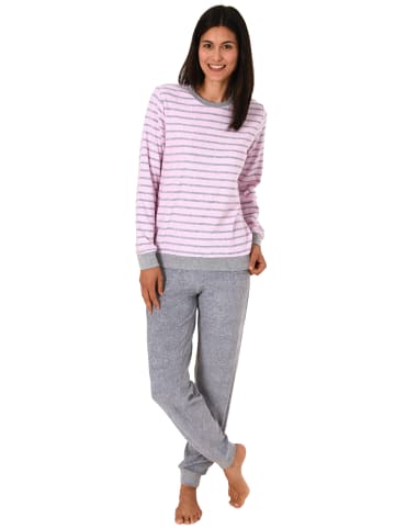 NORMANN Frottee Pyjama langarm Bündchen Streifen - 59334 in Grau