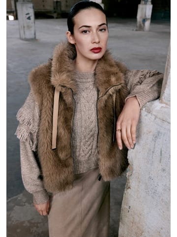 BETTY & CO Kunstfell-Weste mit Stehkragen in Taupe Melange