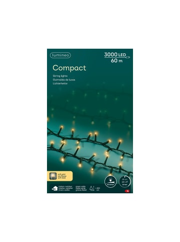 LUMINEO Lichterkette COMPACT 3000 LED 60 m, grünes Kabel in Soft Gold