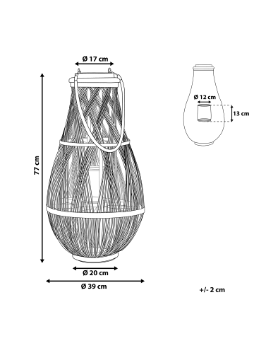 Beliani Laterne TONGA in Weiß - (W) 39 x (H) 77 x (L) 39 cm