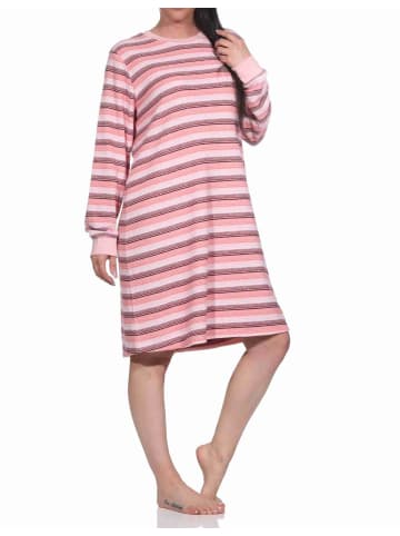 NORMANN Frottee Nachthemd langarm Bündchen Streifendesign - 76954 in rosa