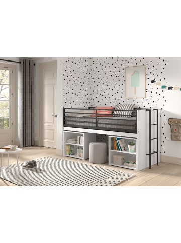 58 aufm Kessel HALBHOCHBETT 90x200 Keelia Weiß mit Schreibtisch Stauraum
