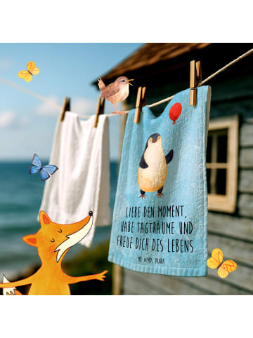 Mr. & Mrs. Panda Handtuch Pinguin Luftballon mit Spruch in Eisblau