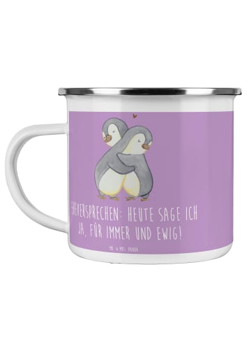Mr. & Mrs. Panda Emaille Tasse Eheversprechen für immer mit Spruch in Lavendeltraum