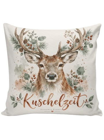 Dekokissen Hirsch Botanisch Design mit Spruch in Weiß