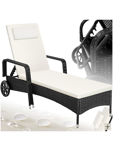 tectake Rattan Sonnenliege, abnehmbares Kopfkissen, 200 x 70 x 33 cm
