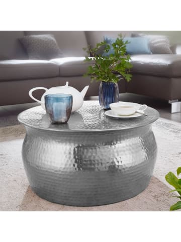 KADIMA DESIGN Couchtisch 60x30,5x60cm Aluminium Silber Beistelltisch orientalisch in Silbern