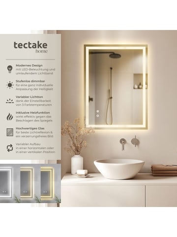 tectake Rechteckiger LED Badezimmerspiegel Clara inklusive Spiegelheizung, anthrazit