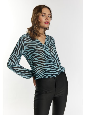 faina Bluse Mit Zebraprint in Hellblau Schwarz