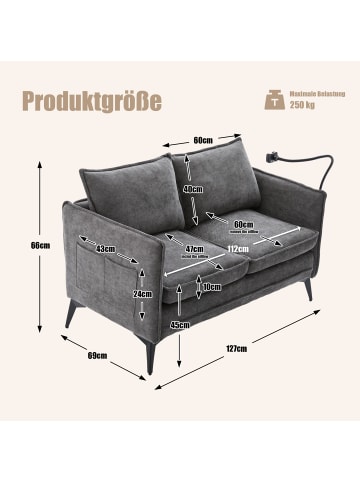 ABRIHOME 2-Sitzer-Sofa Sessel mit Handy-Halter Geeignet, Stoffsofa in Grau