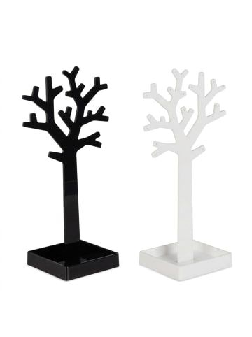 relaxdays 2er-Set: Schmuckständer Baum in Schwarz/Weiß
