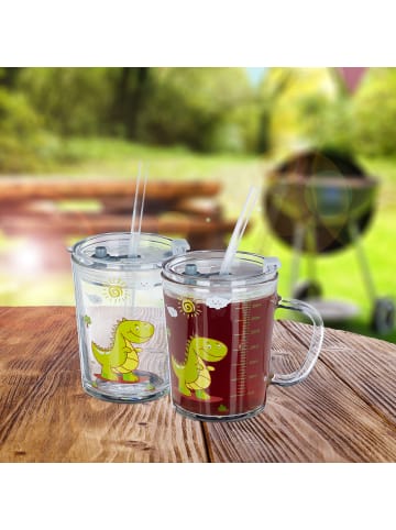 relaxdays 4 x Kindertrinkglas "Dino" in Transparent - 400 ml