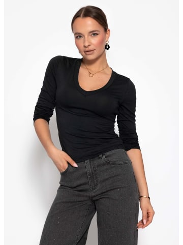 SASSYCLASSY Langarmshirt mit V-Ausschnitt in Schwarz