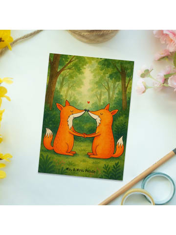 Mr. & Mrs. Panda Postkarte Füchse Liebe Design ohne Spruch in Weiß