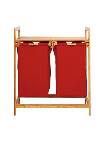 Lumaland Wäschekorb Bambus 73x64x33cm rot 2 Wäschesäcke ausziehbar rot
