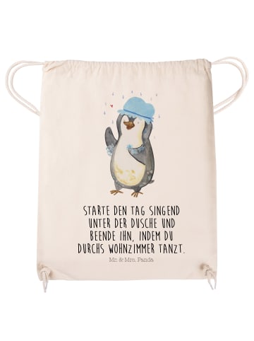 Mr. & Mrs. Panda Sportbeutel Pinguin Duschen mit Spruch in Creme