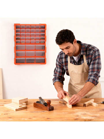 relaxdays Kleinteilemagazin in Schwarz/ Orange - (B)38 x (H)47 x (T)16 cm