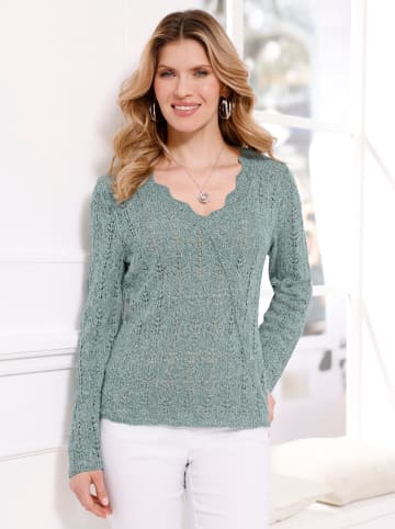 Sieh an! Ajour-Pullover in jade-meliert