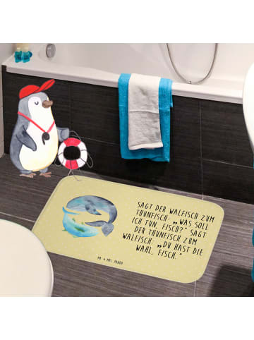 Mr. & Mrs. Panda Badteppich Walfisch Thunfisch mit Spruch in Gelb Pastell