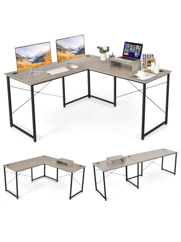 COSTWAY Schreibtisch L-Form in Grau