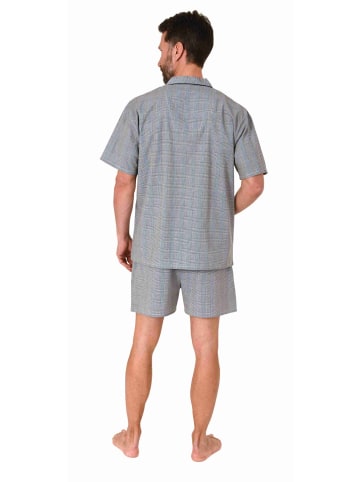 NORMANN Schlafanzug Shorty Pyjama kurzarm gewebt zum Knöpfen - 80026 in dunkelgrau