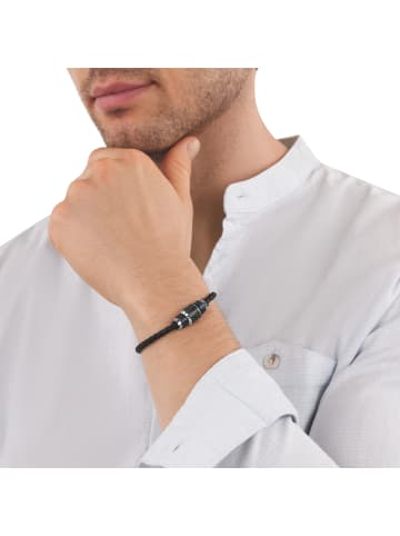 Tom Tailor Armband Edelstahl, IP Schwarz+Grau, Leder in bicolor