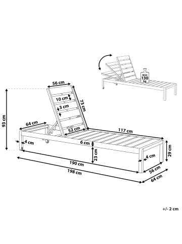 Beliani Gartenliege NARDO in Braun/Schwarz - (W) 64 x (H) 29 x (L) 198 cm