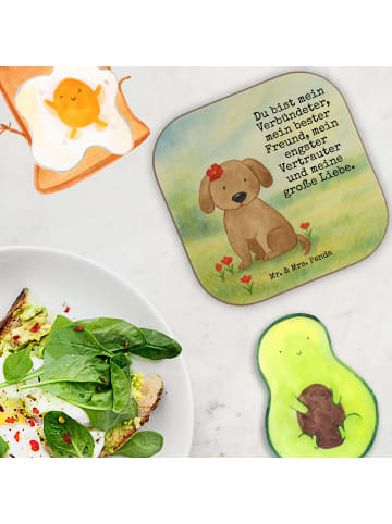 Mr. & Mrs. Panda Holzuntersetzer Hund Dame Design mit Spruch in Weiß