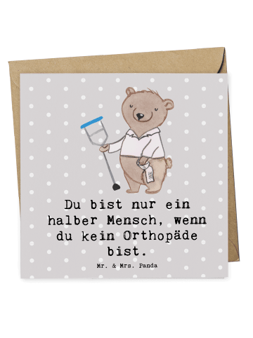 Mr. & Mrs. Panda Grußkarte Orthopäde Herz mit Spruch in Grau Pastell