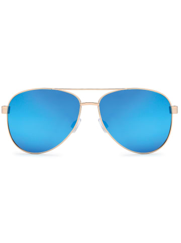 styleBREAKER Piloten Sonnenbrille in Hellgold / Blau-Lila verspiegelt